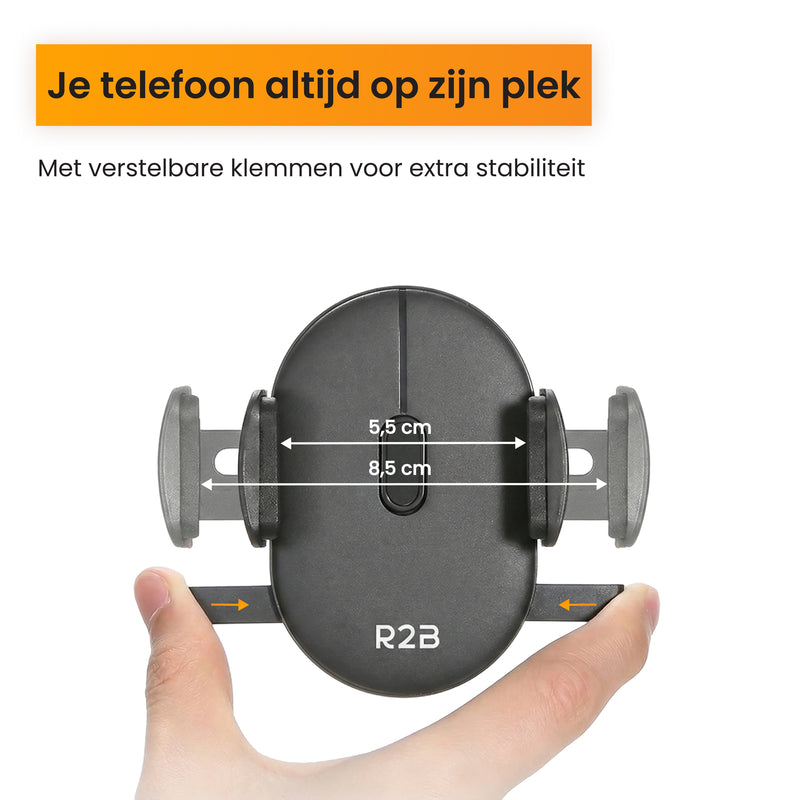 Auto telefoonhouder dashboard met pad van R2B met verstelbare klemmen geschikt voor smartphones van 5,5 tot 8,5 cm breed voor extra stabiliteit
