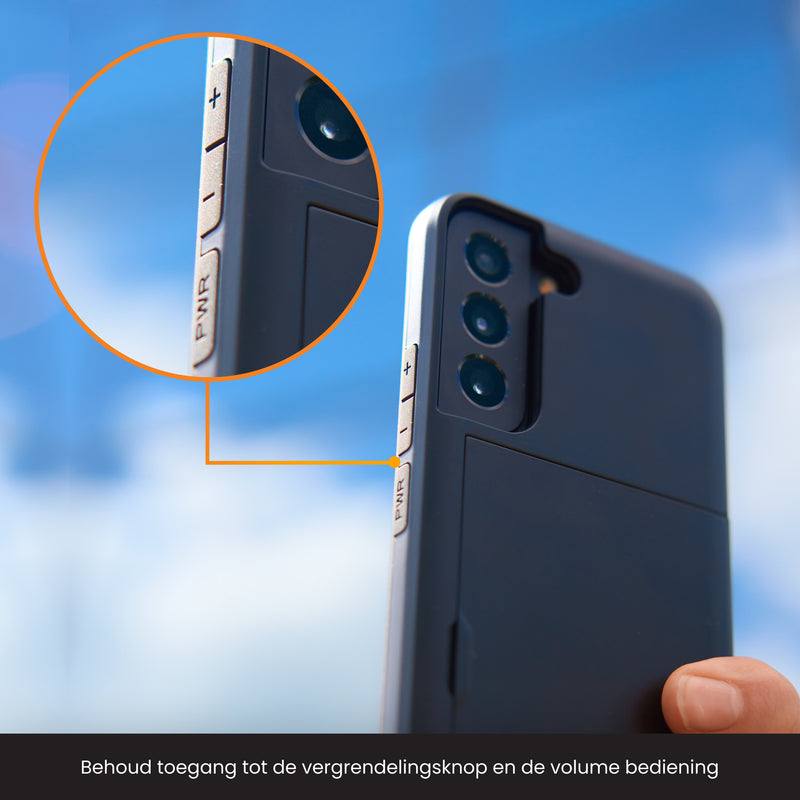 Samsung S22 cover met pashouder behoud toegang tot vergrendelingsknop en volume