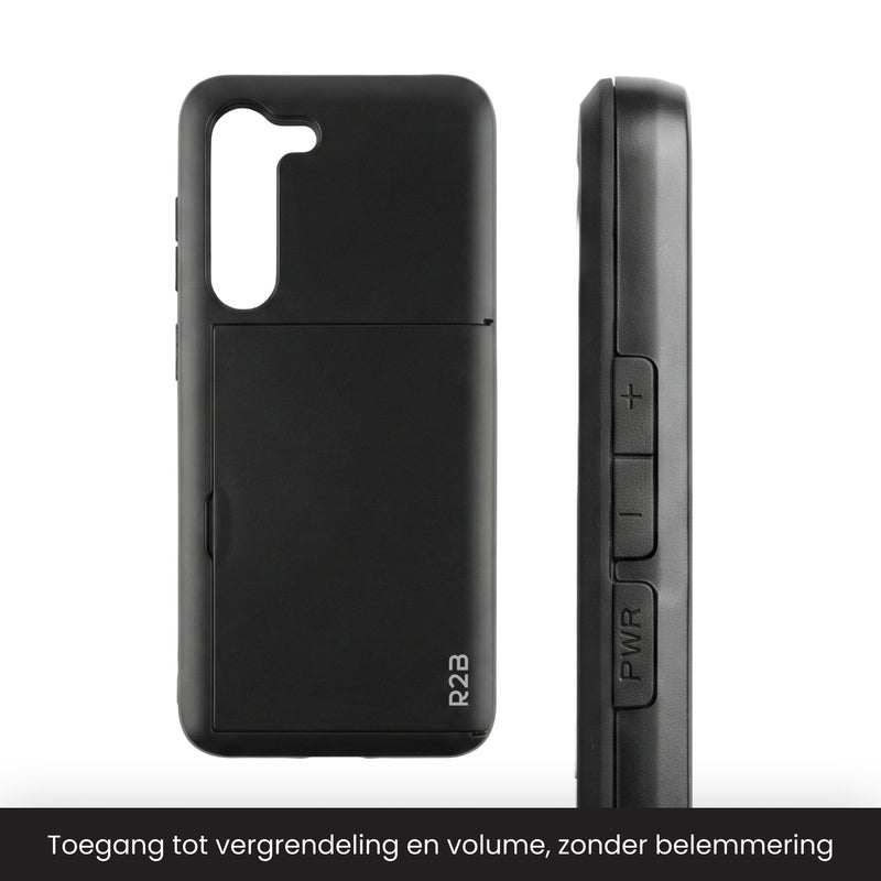 Samsung S23 Plus cover met pashouder behoud toegang tot vergrendelingsknop en volume