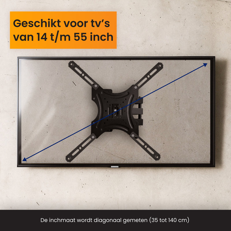 R2B TV Beugel 14 t/m 55 Inch - Draaibaar & Kantelbaar - VESA 400x400 - Stevig & Kabelgeleider