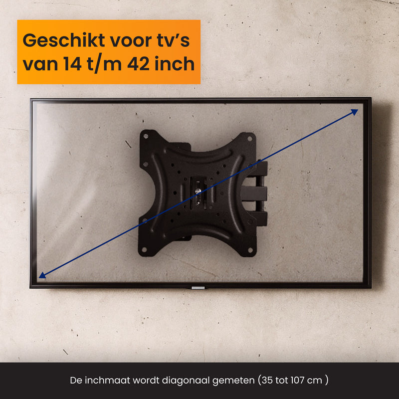 R2B TV Beugel 14 t/m 42 Inch - Draaibaar & Kantelbaar - VESA 200x200 - Stevig & Kabelgeleider