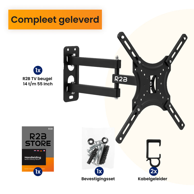 R2B TV Beugel 14 t/m 55 Inch - Draaibaar & Kantelbaar - VESA 400x400 - Stevig & Kabelgeleider