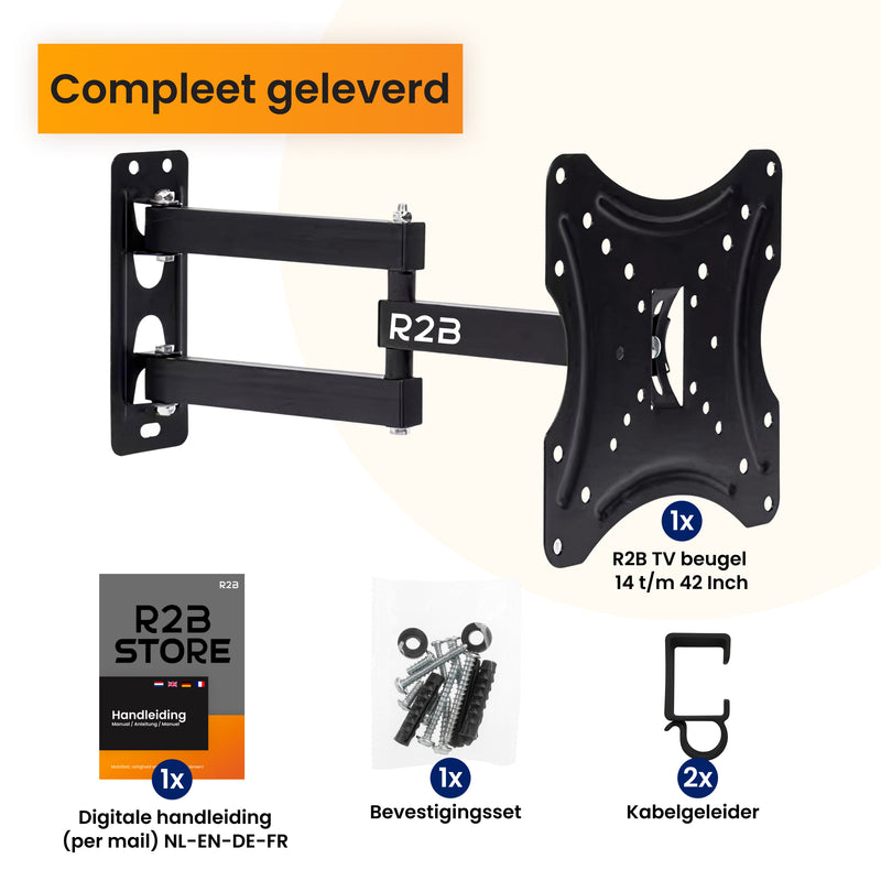R2B TV Beugel 14 t/m 42 Inch - Draaibaar & Kantelbaar - VESA 200x200 - Stevig & Kabelgeleider