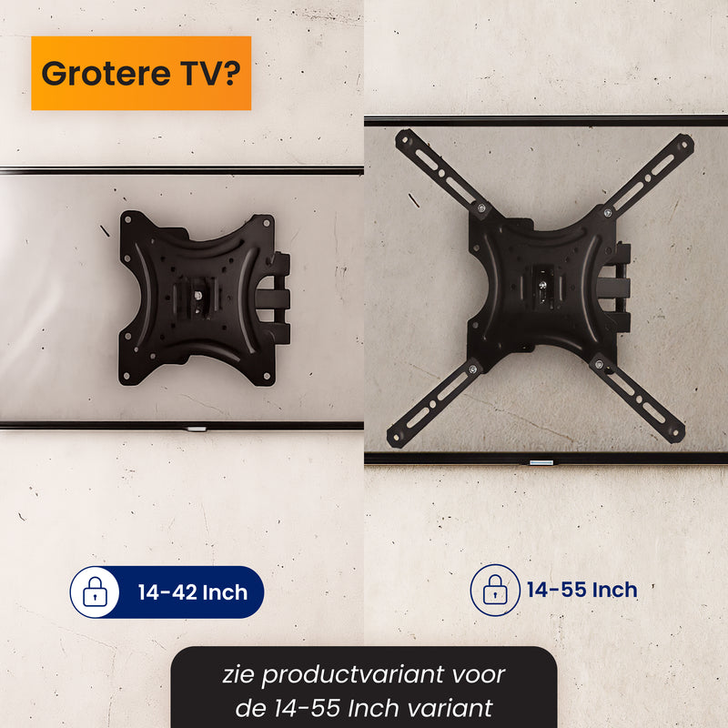 R2B TV Beugel 14 t/m 42 Inch - Draaibaar & Kantelbaar - VESA 200x200 - Stevig & Kabelgeleider