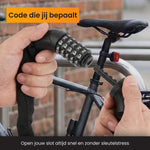Cijferslot voor fiets waarbij de gebruiker de code instelt en ontgrendelt.
