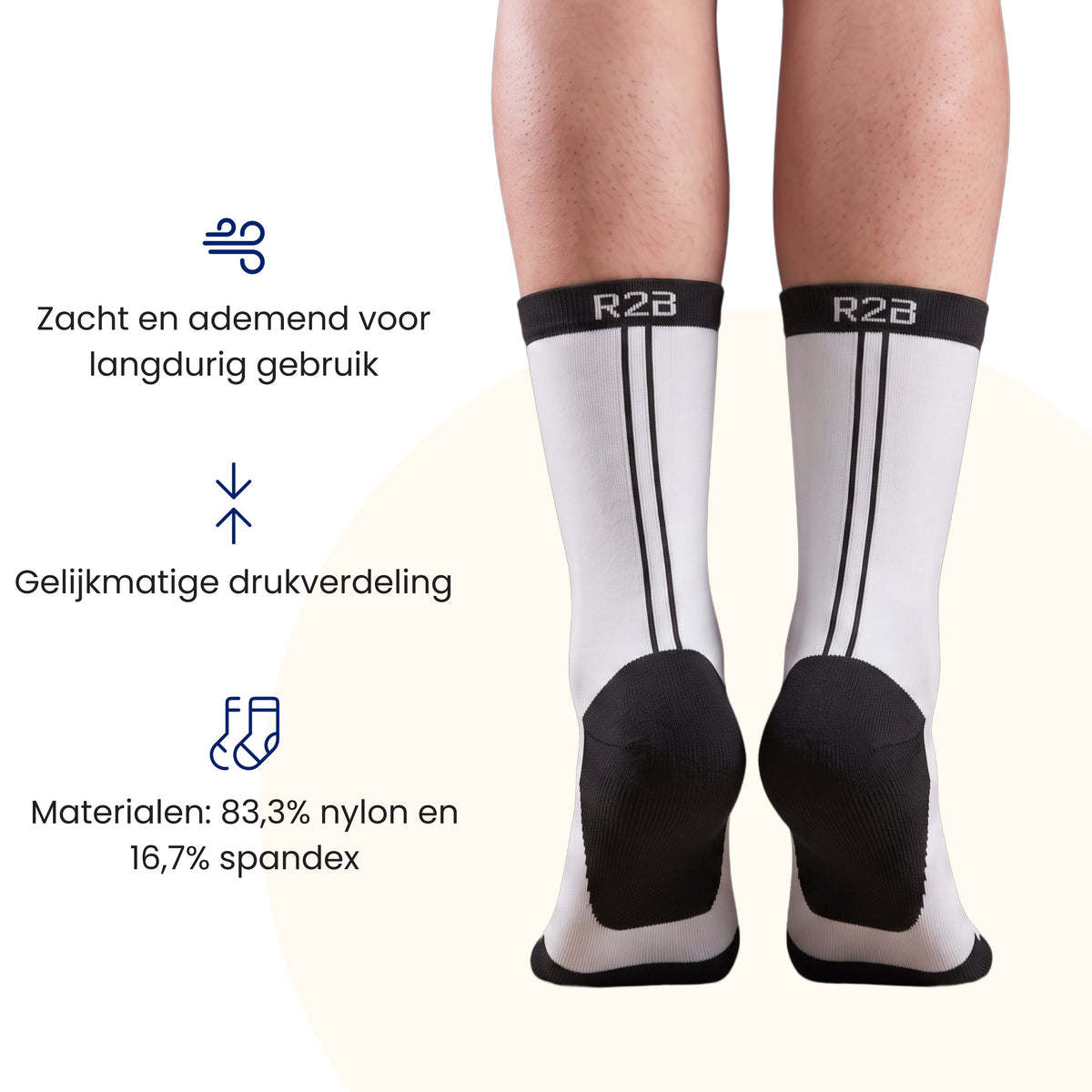 R2B Sport Compressiesokken Dames/Heren - Wit/Zwart