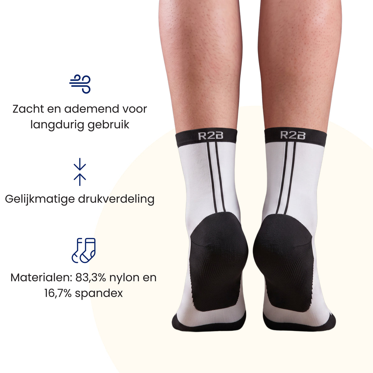 R2B Sport Compressiesokken Dames/Heren - Wit/Zwart