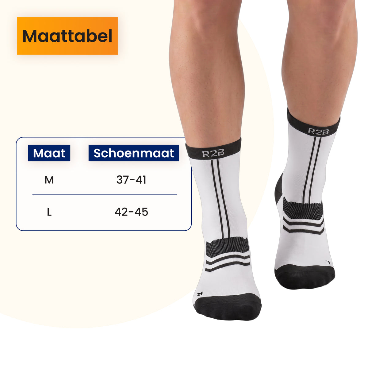 R2B Sport Compressiesokken Dames/Heren - Wit/Zwart