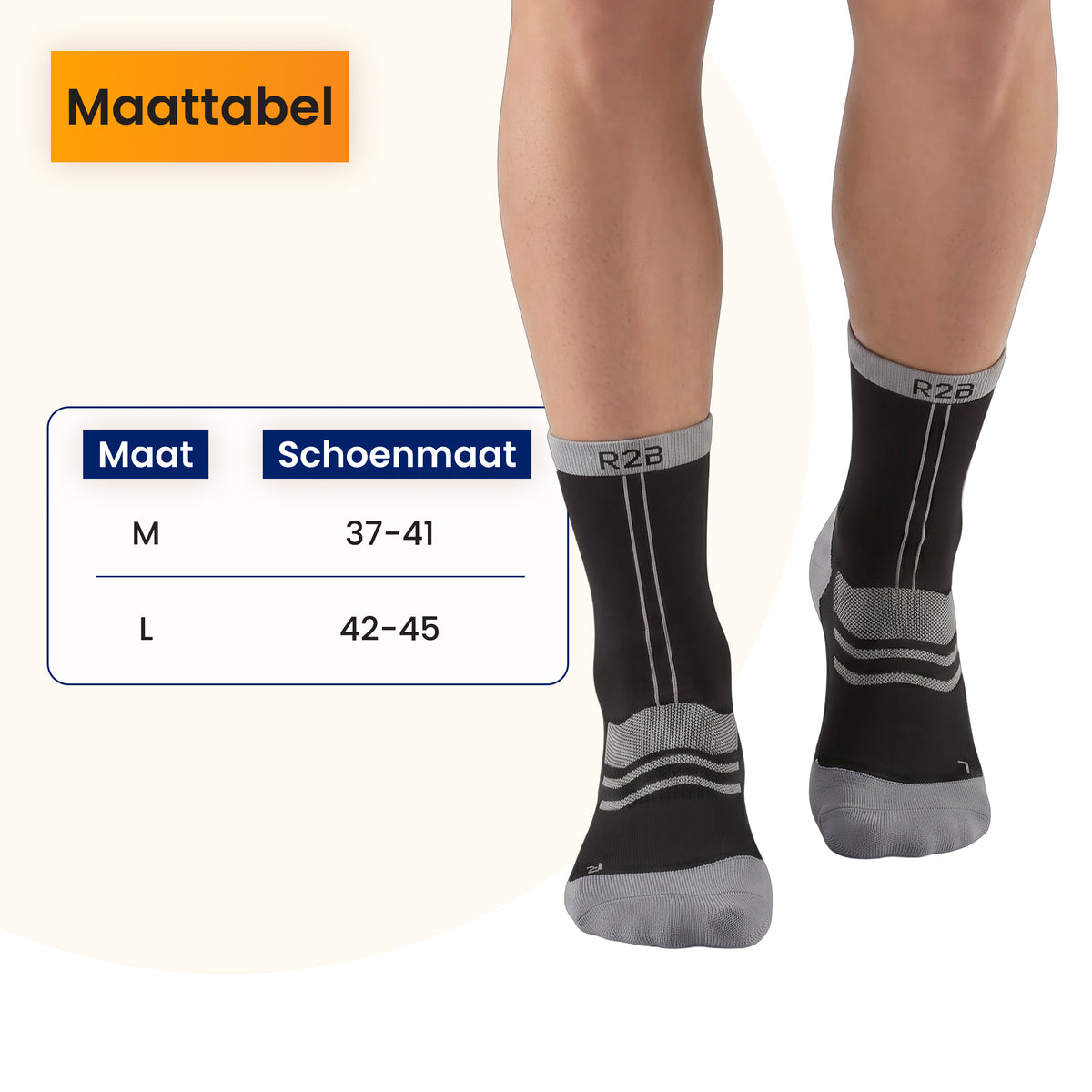 R2B Sport Compressiesokken Dames/Heren - Zwart/Grijs