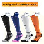 Compressiekous kleuren blauw sportieve compressiekous voor hardlopen en training