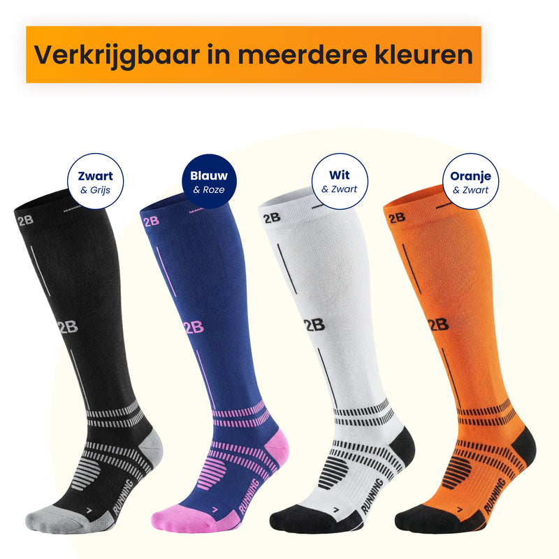 Compressiekous kleuren blauw sportieve compressiekous voor hardlopen en training