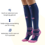 R2B compressiekousen dames blauw met ademend materiaal en gelijkmatige drukverdeling. 