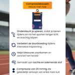 Product foto van R2B compressiesokken met overzicht van de compressiekousen details blauw