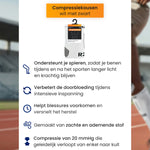 Product foto van R2B compressiesokken met overzicht van de compressiekousen details wit