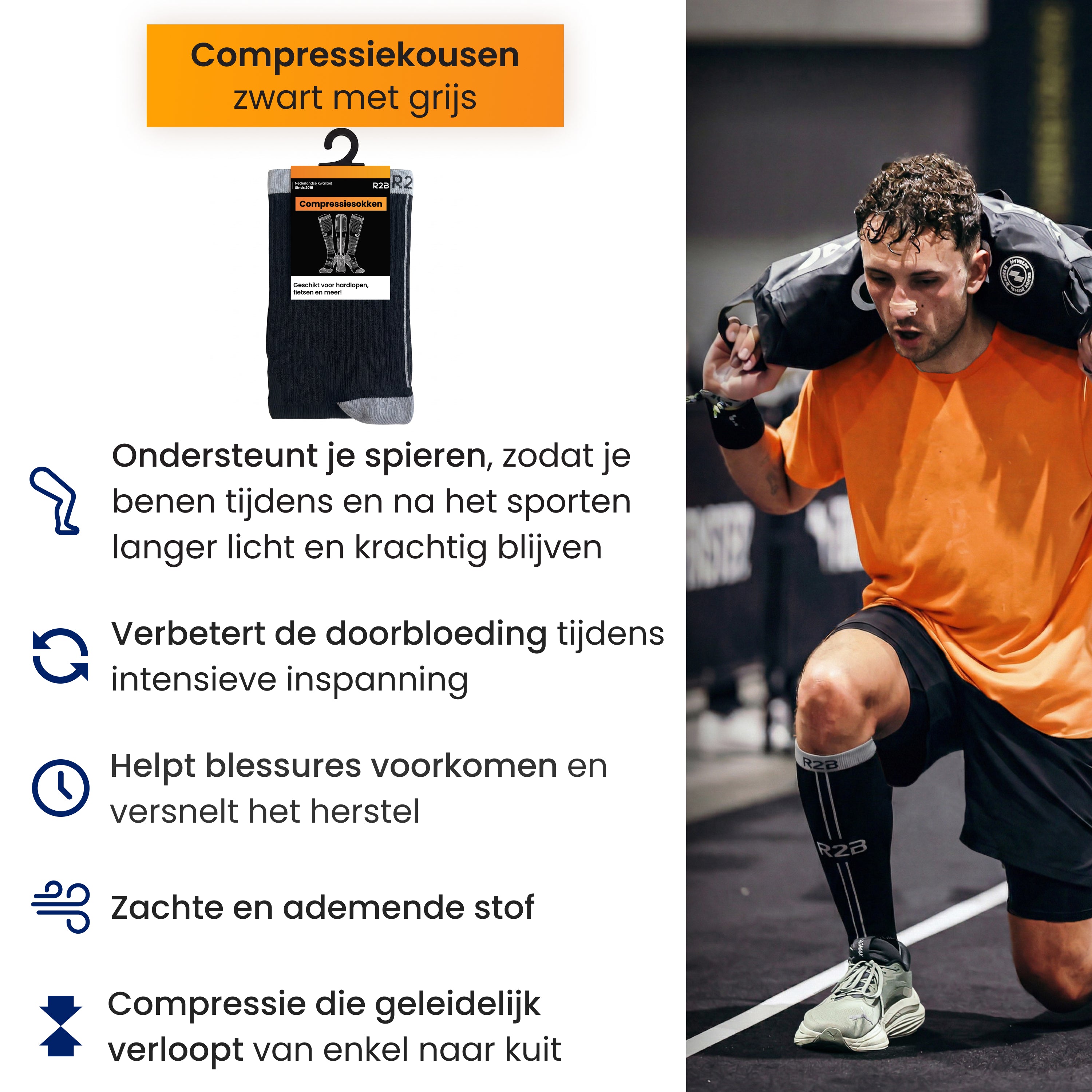 compressiekousen details zwart
