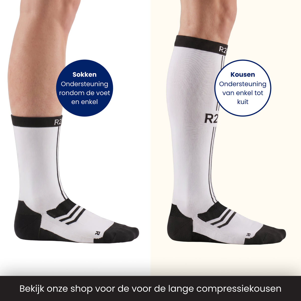 R2B Sport Compressiesokken Dames/Heren - Wit/Zwart