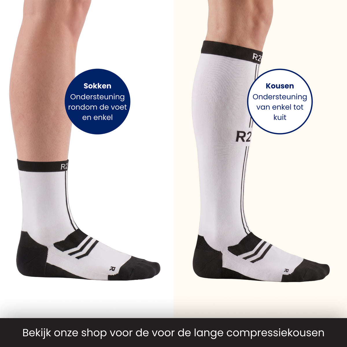 R2B Sport Compressiesokken Dames/Heren - Wit/Zwart
