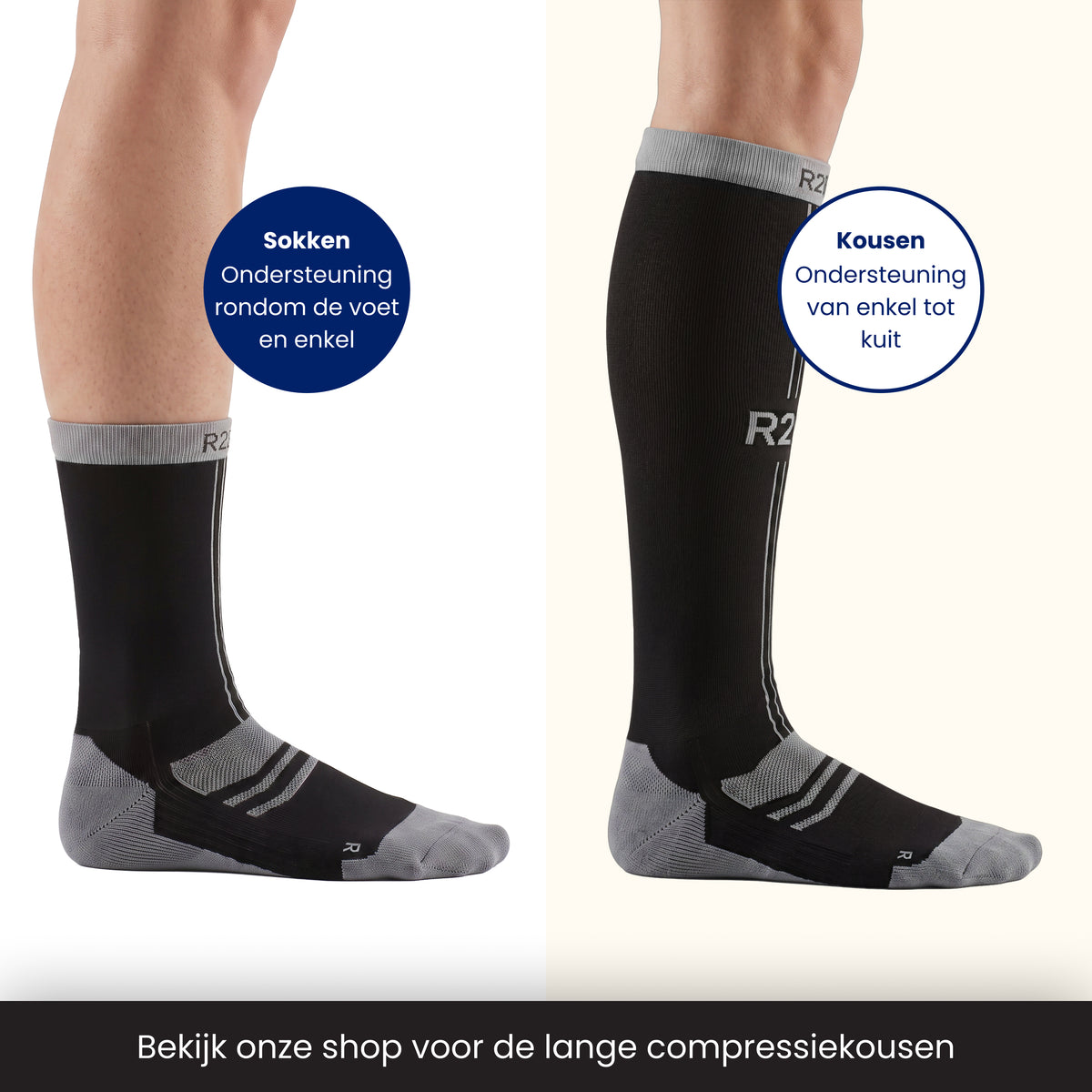 R2B Sport Compressiesokken Dames/Heren - Zwart/Grijs