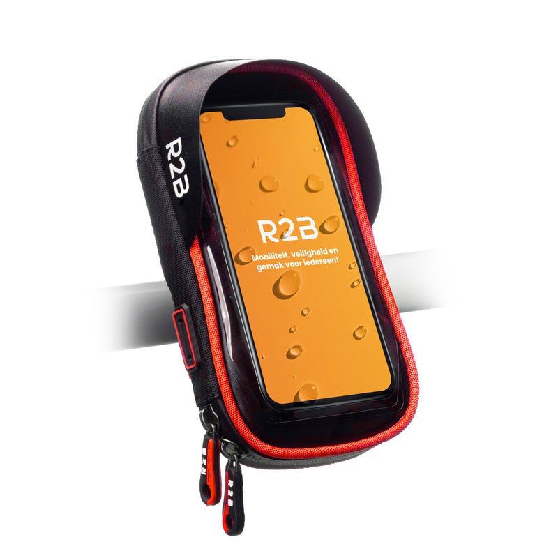 R2B Waterproof Phone Holder Bicycle - Also suitable for scooter and motorcycle - Model The Hague - Black/Red