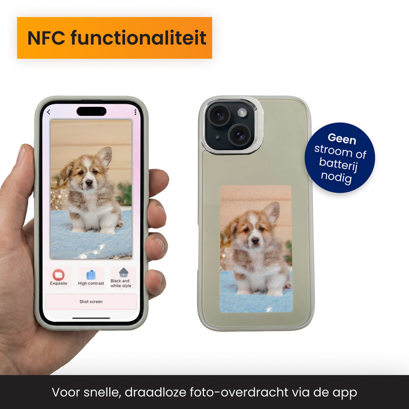 e ink phone case iphone 15 grijs waarvoor geen stroom nodig is