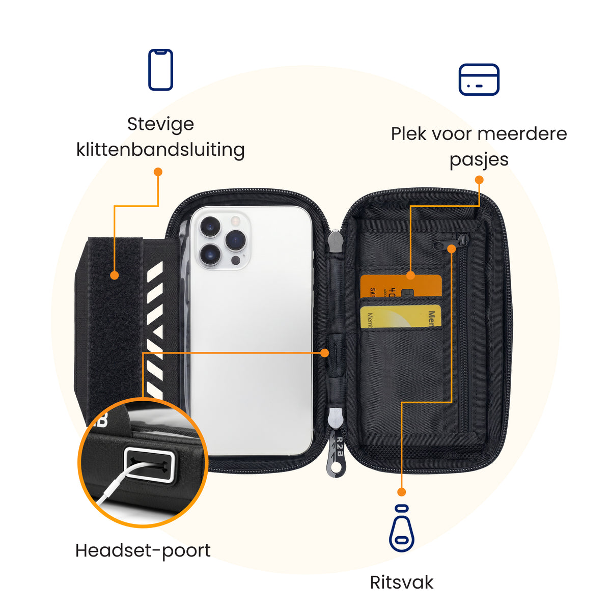R2B Telefoonhouder Fiets, Motor, Scooter + Powerbank 10.000 mAh