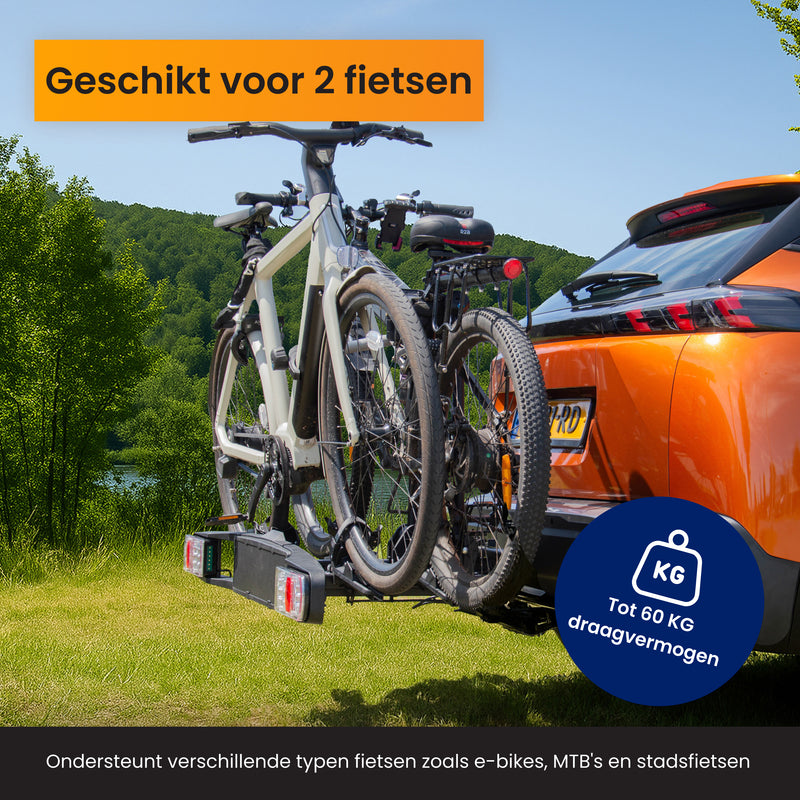 R2B Bike Carrier Car - Suitable for 2 Bicycles - Foldable and Tiltable - 60 KG Load Capacity - 13 Pin