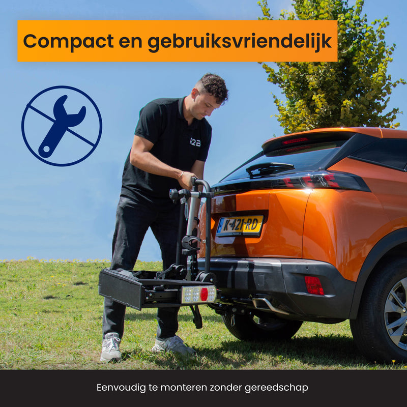 R2B Bike Carrier Car - Suitable for 2 Bicycles - Foldable and Tiltable - 60 KG Load Capacity - 13 Pin