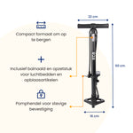 R2B Bike pump with Pressure Gauge - Double Valve Head - Incl. Attachment for Balls &amp; Airbeds