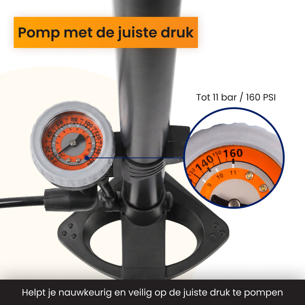 R2B Bike pump with Pressure Gauge - Double Valve Head - Incl. Attachment for Balls &amp; Airbeds
