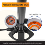 R2B Bike pump with Pressure Gauge - Double Valve Head - Incl. Attachment for Balls &amp; Airbeds