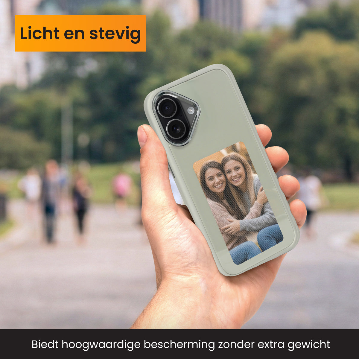 R2B iPhone 16 Hoesje met Foto - Screenprotector - E Ink Display & NFC - Stijlvol & Beschermend - Grijs - Telefoonhoesje