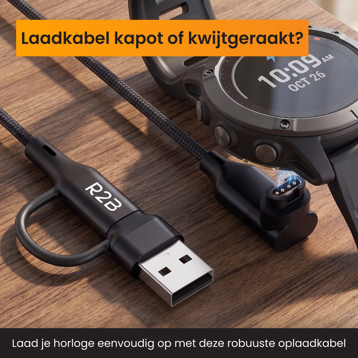 R2B Garmin Oplaadkabel 2 Meter - USB-A & USB-C