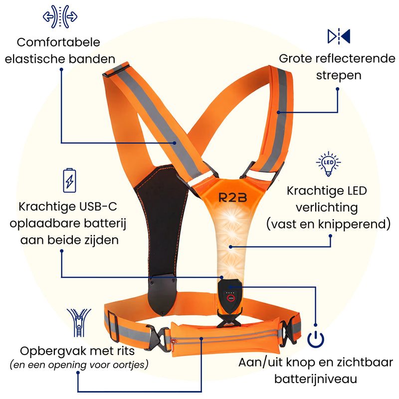 hardloopvest met opbergvak en krachtige verlichting