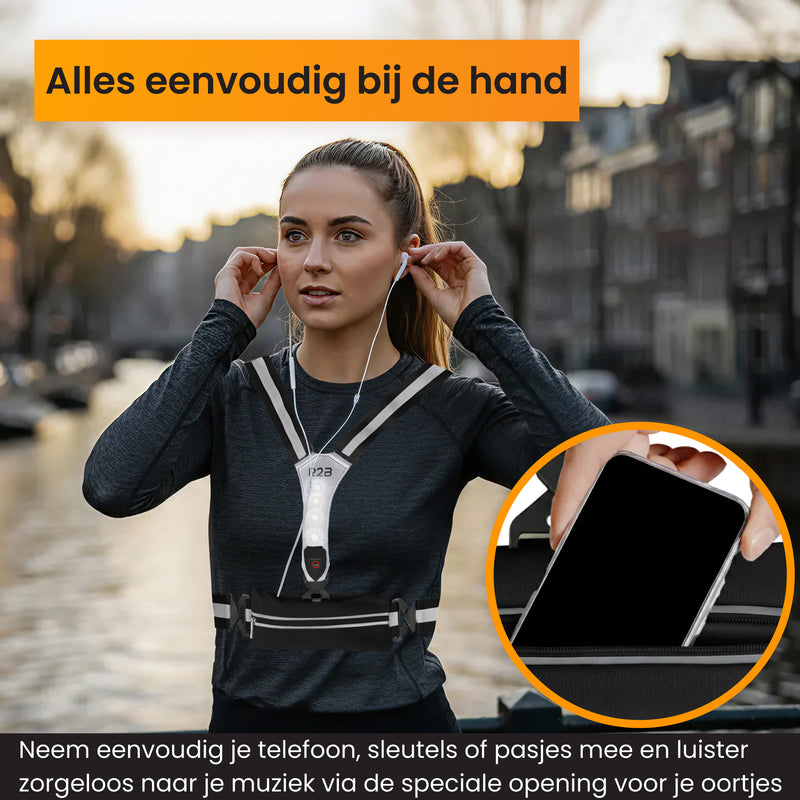 hardloopvest met telefoonhouder en ruimte voor andere spullen