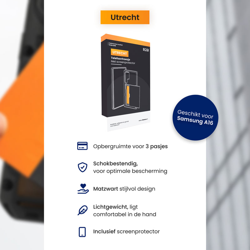 Details van Samsung A16 smartphone cover met pasjeshouder