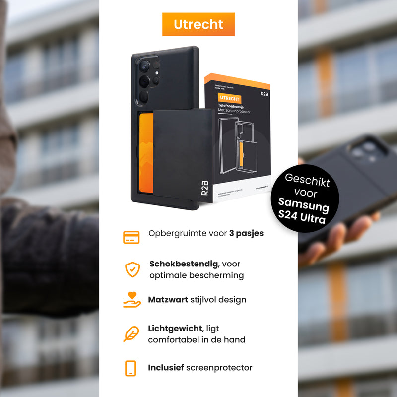 Details van Samsung S24 Ultra smartphone cover met pasjeshouder