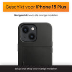 R2B iPhone 15 Plus Hoesje met Pasjeshouder - Screenprotector - 3 Pasjes - Stevig & Beschermend - Zwart - Telefoonhoesje