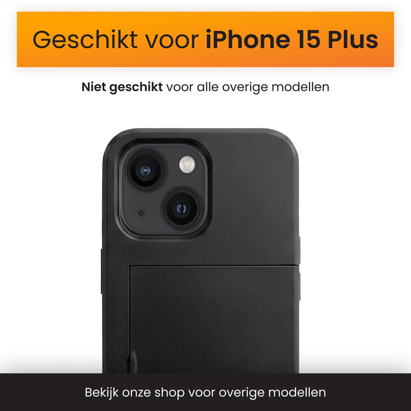 R2B iPhone 15 Plus Hoesje met Pasjeshouder - Screenprotector - 3 Pasjes - Stevig & Beschermend - Zwart - Telefoonhoesje