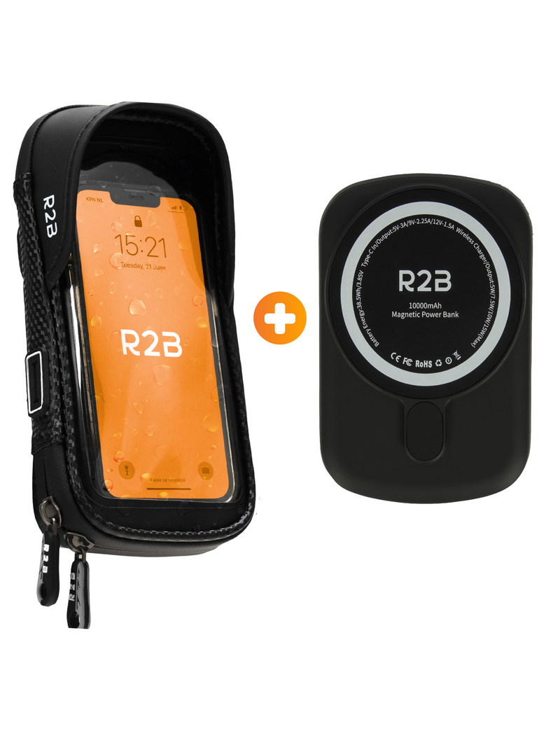 R2B Telefoonhouder Fiets, Motor, Scooter + Magsafe Powerbank - Waterdicht & Robuust