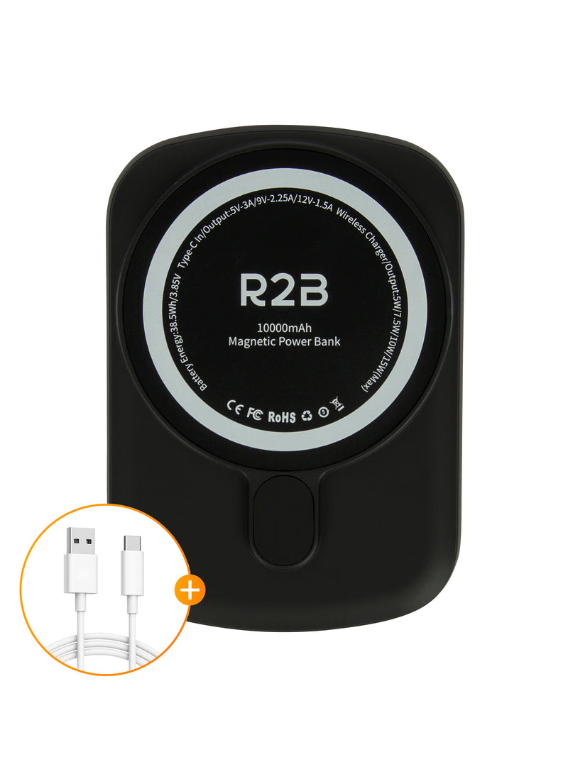 R2B Compacte Powerbank 10.000 mAh - Magnetisch & Draadloos Snelladen - 2 tot 4 keer Opladen - Voor MagSafe - Zwart