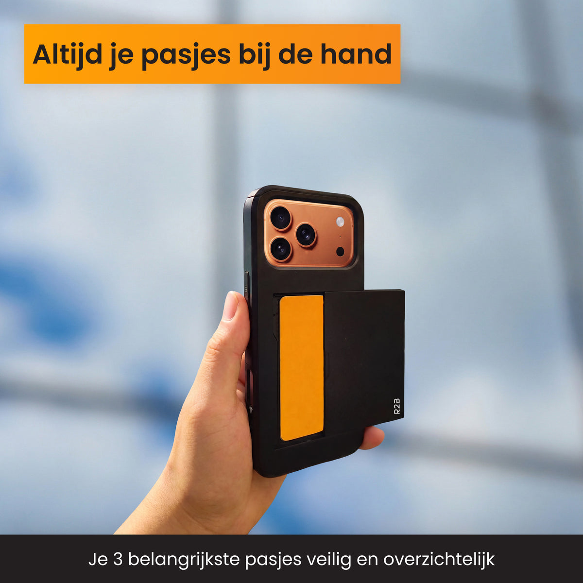 R2B iPhone 17 Pro Max Hoesje met Pasjeshouder - Incl. Screenprotector - 3 Pasjes