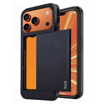 R2B iPhone 17 Pro Max Case with Card Holder - Screen Protector - 3 Cards - Sturdy &amp; Protective - Black