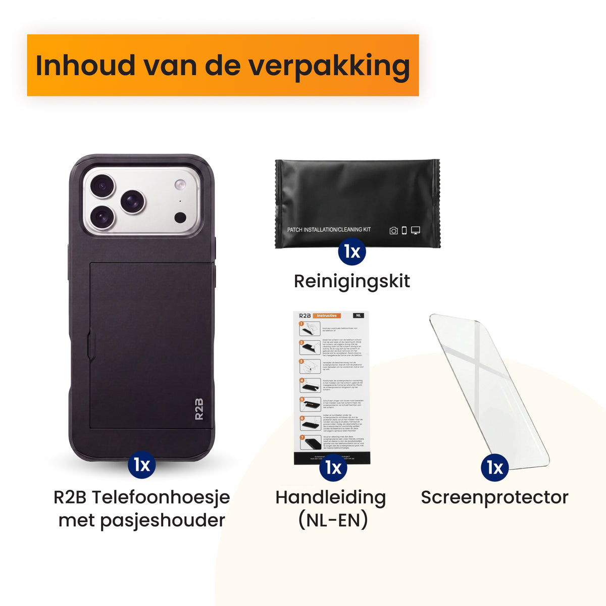 R2B iPhone 18 Pro Max Hoesje met Pasjeshouder - Incl. Screenprotector - 3 Pasjes