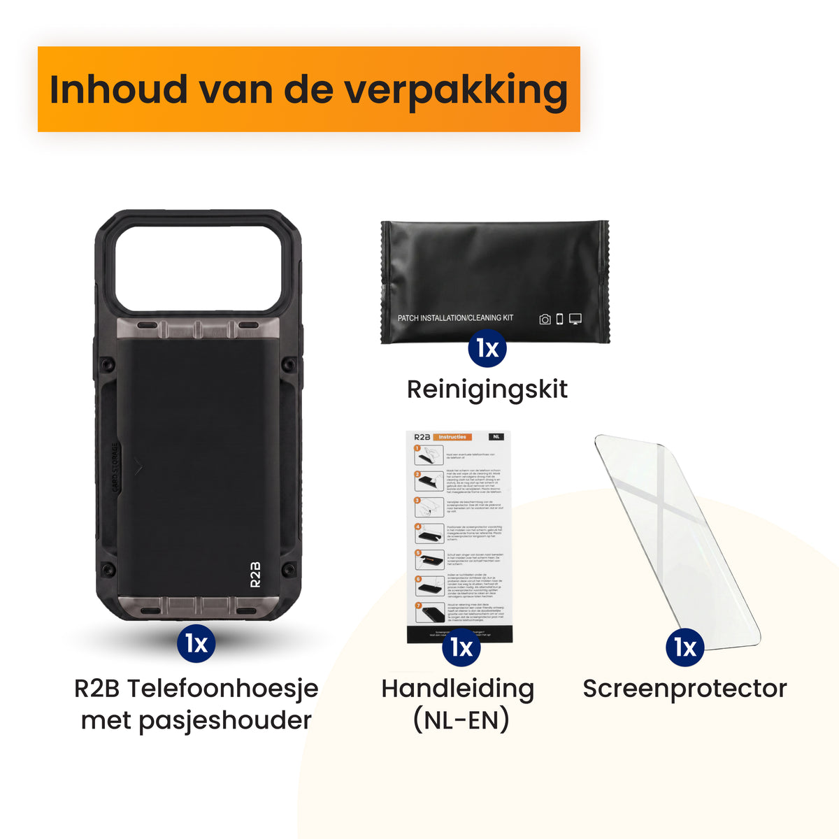 R2B iPhone 18 Pro Max Hoesje met Pasjeshouder - Incl. Screenprotector - 4 Pasjes