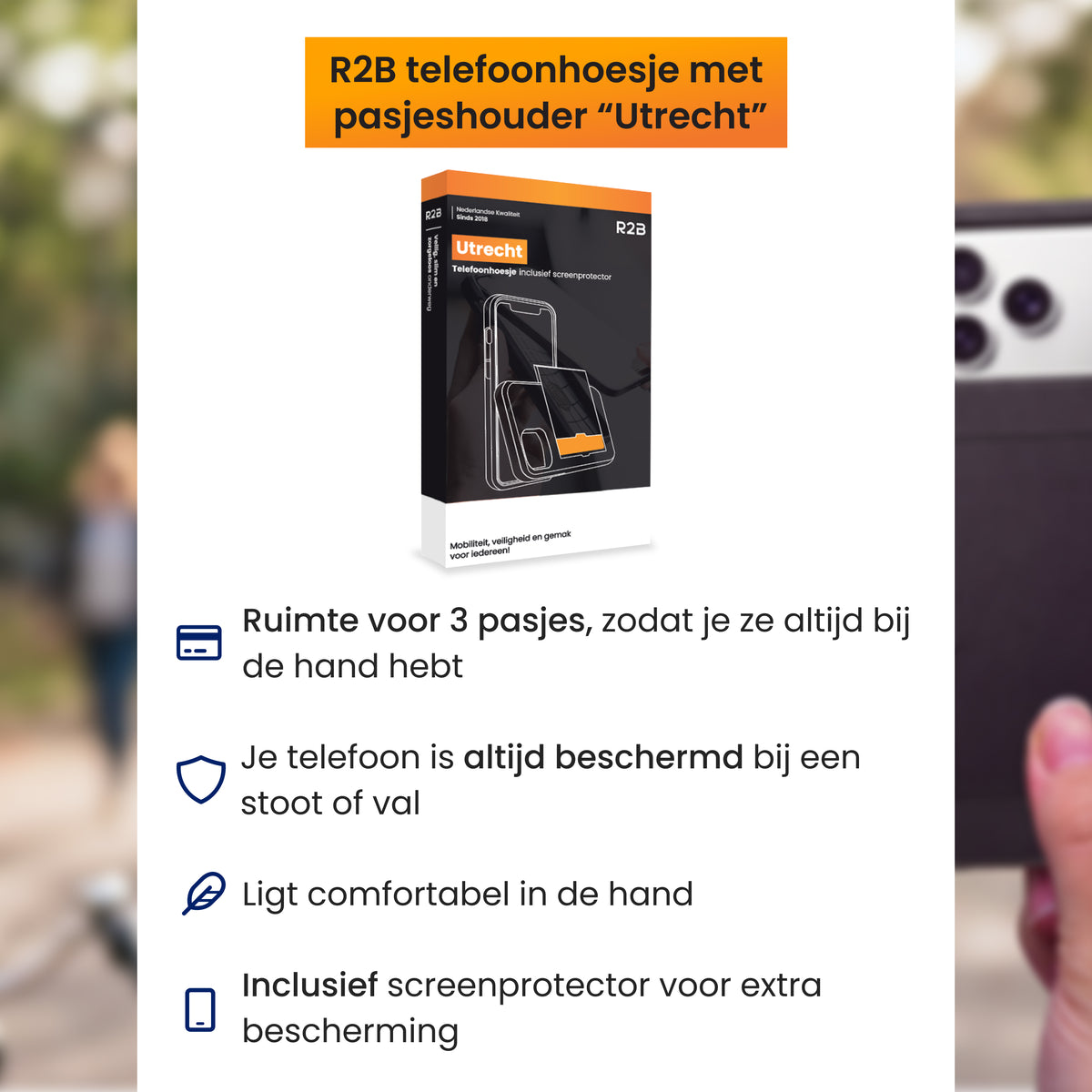 R2B iPhone 18 Pro Hoesje met Pasjeshouder - Incl. Screenprotector - 3 Pasjes