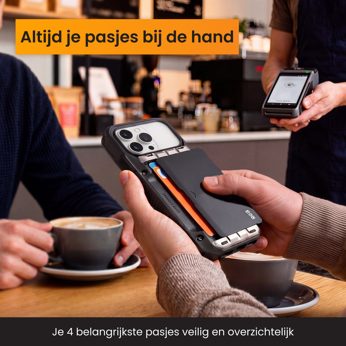R2B iPhone 18 Pro Hoesje met Pasjeshouder - Incl. Screenprotector - 4 Pasjes