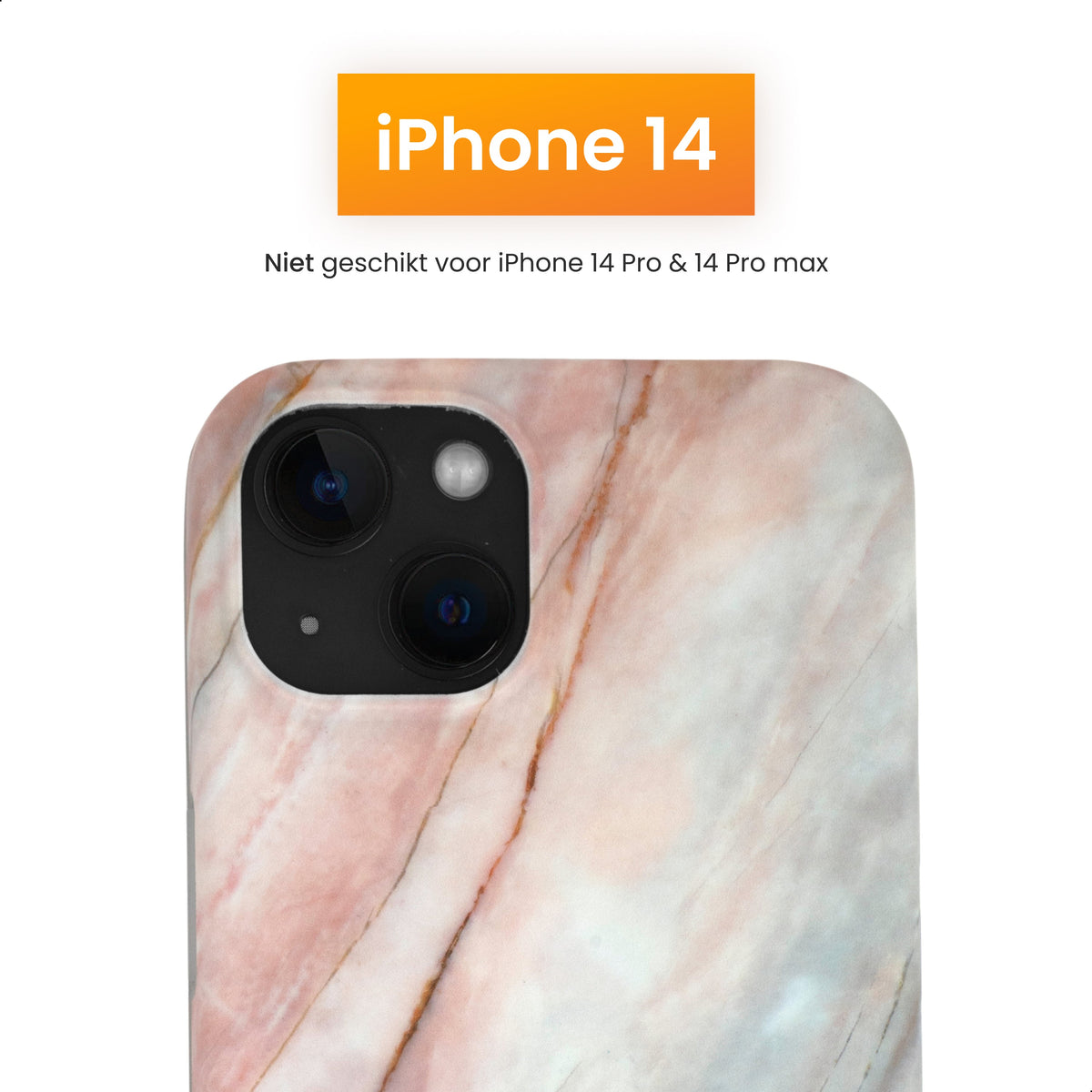 R2B iPhone 14 Marmerlook Hoesje - Incl. Screenprotector - Roze/Grijs/Blauw - Telefoonhoesje