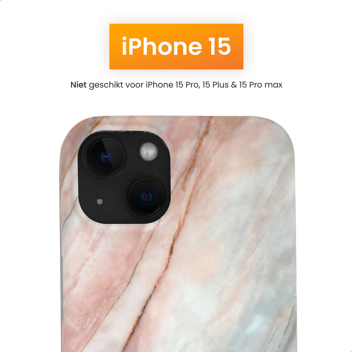 R2B iPhone 15 Marmerlook Hoesje - Incl. Screenprotector - Roze/Grijs/Blauw - Telefoonhoesje