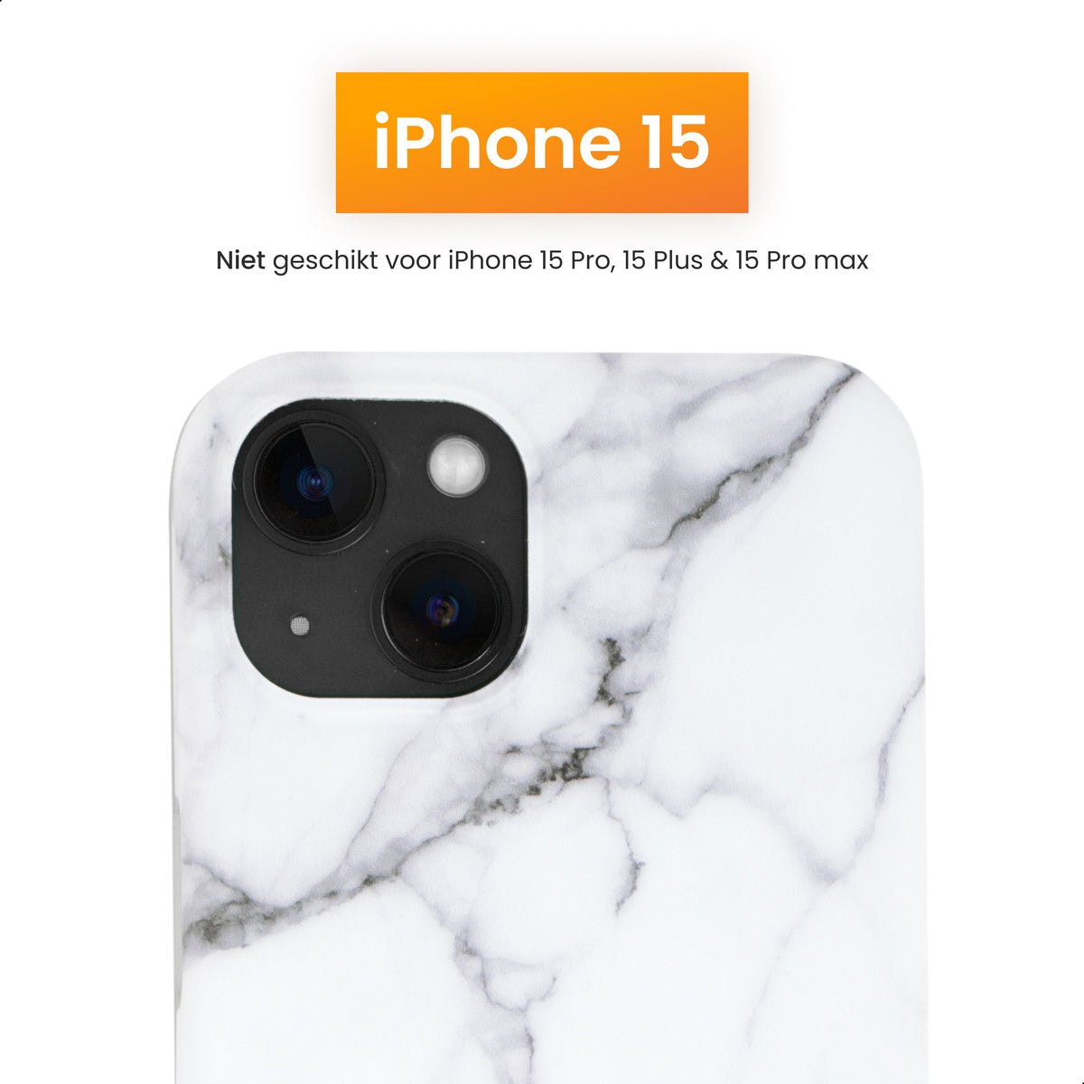 R2B iPhone 15 Marmerlook Hoesje - Incl. Screenprotector - Wit - Telefoonhoesje