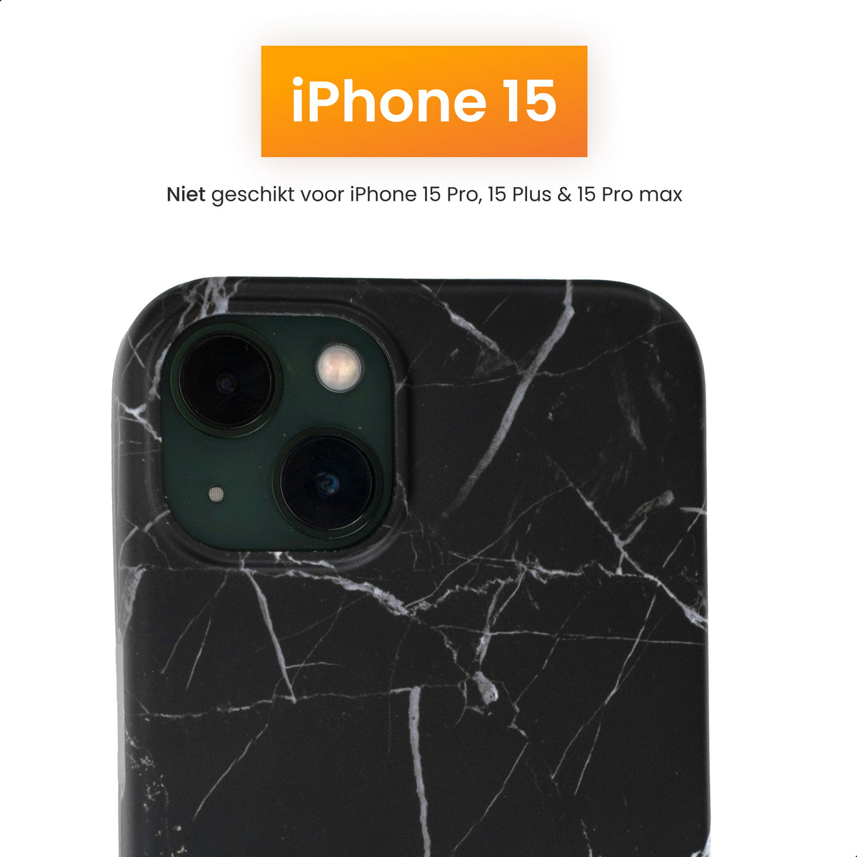 R2B iPhone 15 Marmerlook Hoesje - Incl. Screenprotector - Zwart